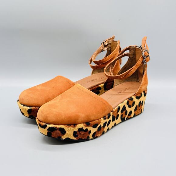 Gee Wawa Shoes Womens 8.5 Brown Leather Brady Calf Hair Platform Wedge Sandals - Picture 3 of 12